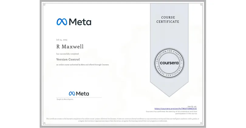 Version Control certificate